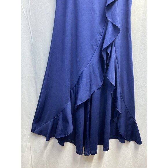 WOOSEA High Neck Split Ruffle Bodycon Cocktail Long Dress Women Small Navy New - Picture 14 of 16